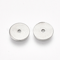 304 Edelstahl-Abstandhalter-Perlen, Flache Runde / Scheibe, Edelstahl Farbe, 8x0.7 mm, Bohrung: 1 mm