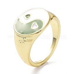 Los anillos de dedo esmalte de la aleación, yin yang, la luz de oro, verde oscuro, 2mm, nosotros tamaño 8 1/2 (18.5 mm)