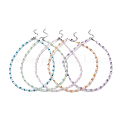 Colliers de champignons de verre et de perles de pierres précieuses naturelles mélangées, 304 bijoux en acier inoxydable pour femme, couleur mixte, 15-3/4 pouce (40 cm)