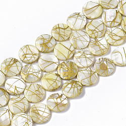 Chapelets de perles coquille d'eau douce, teinte, plat rond, blanc, 10.5~11.5x2~3mm, Trou: 1mm, Environ 32 pcs/chapelet, 14.17 pouce ~ 14.45 pouces
