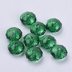 Abalorios de acrílico transparentes, facetados, rerondana plana, verde oscuro, 22x15mm, agujero: 3 mm, aproximamente 135 unidades / 500 g