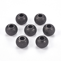 304 strukturierte Edelstahlperlen, Runde, Elektrophorese schwarz, 8x6~6.5 mm, Bohrung: 2.5 mm