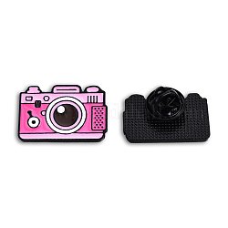 Pin de esmalte en forma de cámara, Placa de suministros de estudio de aleación chapada en negro de electroforesis para ropa de mochila,  sin plomo níquel, color de rosa caliente, 16.5x24.5mm