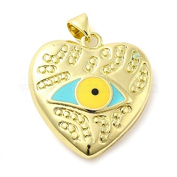 Настоящие кулоны из латуни, с эмалью, сердце с очарованием глаз, желтые, 18 мм, отверстие : 25x23.5x6 мм