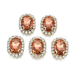 Sew on Rhinestone, Transparent Glass Rhinestone, with Brass Prong Settings, Faceted, Oval, Sienna, 18x14x7mm, Hole: 0.9mm