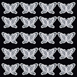 Accesorios de adorno de costura bordados de encaje de poliéster con forma de mariposa, para prenda de diy, sombrero, bolsa, blanco, 41x64x1mm