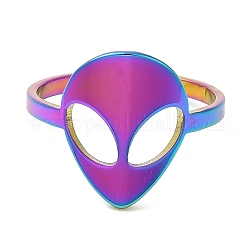 Chapado en iones (ip) 304 anillo ajustable con cara alienígena de acero inoxidable para mujer, color del arco iris, diámetro interior: 16.6 mm
