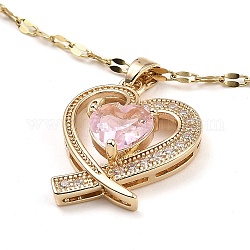 Ожерелья с подвеской в форме сердца из светлого золота и латуни с микропаве и кубическим цирконием, со стеклом, розовые, 16.14 дюйм (41 см)