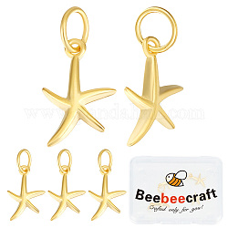 Beebeecraft 5 個 925 スターリングシルバーペンダント  ヒトデ/海の星のチャーム  s925刻印＆オープン丸カン付き  ゴールドカラー  15x9.5x2mm  穴：4mm