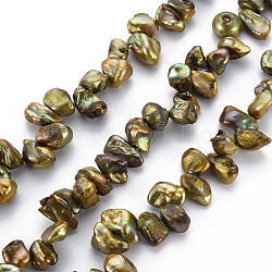 Naturales keshi abalorios de perlas hebras, perla cultivada de agua dulce, teñido, pepitas, oliva, 8~17x6~12x3~7mm, agujero: 0.5 mm, aproximamente 57~66 pcs / cadena, 14.96 pulgada (38 cm)