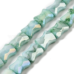 Стеклянные бусины с гальваническим покрытием , с покрытием цвета радуги, граненые, бамбук, средний аквамарин, 11x8.5x5.5 мм, отверстие : 1.4 мм, около 40 шт / нитка, 16.54'' (42 см)