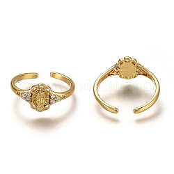 Латунные кольца из манжеты с прозрачным цирконием, открытые кольца, долговечный, овальный со святым, реальный 18k позолоченный, размер США 7 1/4 (17.5 мм)
