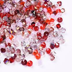 Perle di vetro ceco, sfaccettato, bicono, rosso, 4x3.5~4mm, Foro: 1 mm, circa 720pcs/scatola