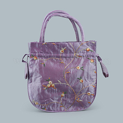 Pulseras de mujer con cordón de tela rectangular retro, con asas, patrón de flor de bordado, púrpura medio, 21x20x6 cm