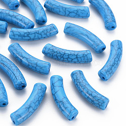 Opaque Crackle Acrylic Beads, Curved Tube, Dodger Blue, 32x10x8mm, Hole: 1.8mm, about 330pcs/500g