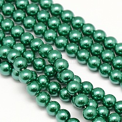 Eco-Friendly Dyed Glass Pearl Round Beads Strands, Grade A, Cotton Cord Threaded, Dark Cyan, 6mm, Hole: 0.7~1.1mm, about 72pcs/strand, 15 inch