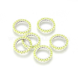 Miyuki & toho perles de rocaille japonaises faites à la main, avec anneaux connecteurs en 304 acier inoxydable, motif de tissage, anneau, couleur d'argent, vert jaune, 14.5~15x1.7mm