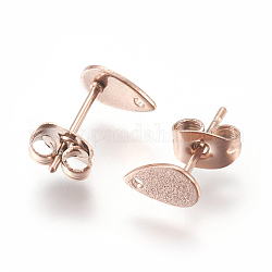 Ion Plating(IP) 304 Stainless Steel Stud Earring Findings for Dangle Charms, Textured Teardrop, Rose Gold, teardrop,: 8x5mm, Hole: 1mm, Pin: 0.7mm