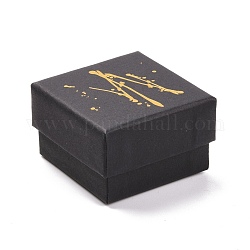 Коробки для упаковки ювелирных изделий из картона горячего тиснения, с губкой внутри, для колец, маленькие часы, ожерелья, серьги, браслет, квадратный, чёрные, 5.1x5.1x3.3 см