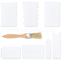 Gorgecraft 1 set de spatules en plastique pp, outils de fabrication d'ustensiles de cuisson, rectangle avec volants et 1 pinceau à poils, blanc, 95~121x24~81x1mm