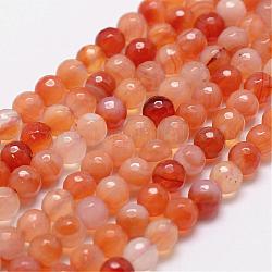 Natürlichen Karneol-Perlen Stränge, facettiert, Runde, 8 mm, Bohrung: 1 mm, ca. 44 Stk. / Strang, 14.9 Zoll ~ 15.1 Zoll