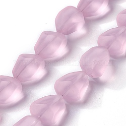 Brins de perles de verre dépoli transparent, pépites, perle rose, 15x12x9.5mm, Trou: 1mm, Environ 40 pcs/chapelet, 23.62'' (60 cm)
