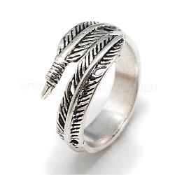Alloy Finger Rings, Wide Band Rings, Chunky Rings, Leaf, Size 7, Antique Silver, 17mm