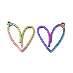 Ion Plating(IP) 304 Stainless Steel Pendants, Heart Charm, Rainbow Color, 27x24x1.5mm, Hole: 2mm