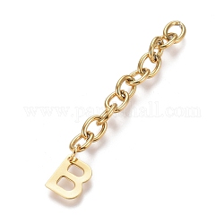 304 prolunga per catena in acciaio inossidabile, con catena portacavi e ciondoli con lettere, oro, letter.b, lettera b: 11x9.5x0.7 mm, 67.5mm, link: 8x6x1.3 mm