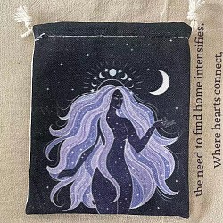 Sac de rangement pour cartes de tarot, tarot en tissu sacs à cordon, rectangle avec motif femme, bleu de Prusse, 18x13 cm