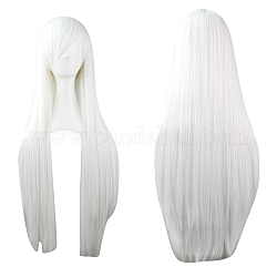 31.5 дюйм (80 см) длинные прямые косплей парики для вечеринок, синтетические жаропрочные аниме костюм парики, с треском, белые