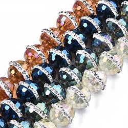 Perles en verre electroplate, de couleur plaquée ab , avec strass cristal, ronde à facettes, couleur mixte, 13x11.5mm, Trou: 1.8mm