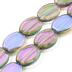 Fili di perle di vetro trasparente placcato mezzo arcobaleno placcato arcobaleno, ovale, medio orchidea, 17x13.5x4.5mm, Foro: 1.2 mm, circa 37pcs/filo, 24.80 pollice (63 cm)