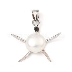 925 pendente in argento sterling rodiato, con perle perline naturali, charms stella, con timbro s925, Vero platino placcato, 21.5x22x6.5mm, Foro: 5x3.5 mm