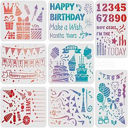 FINGERINSPIRE 8pcs Bithday Party Drawing Painting Stencils Templates (11.6x8.3inch) Bithday Theme Templates Decoration Happy Bithday Drawing Stencil for Painting on Wood, Wall and Fabric
