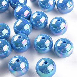 Perles acryliques opaques, de couleur plaquée ab , ronde, bleu profond du ciel, 20x19mm, Trou: 2~3mm, environ 111 pcs/500 g