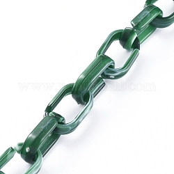 Акриловые кабельные цепи ручной работы, Стиль имитация драгоценных камней, Плоско-овальные, темно-зеленый, Коннекторы : 18.5x11.5x4.5 мм, около 39.37 дюйма (1 м) на прядь