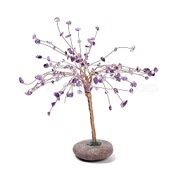 Decoración de amatista natural, árbol de piedra curativa, para reiki cristales curativos equilibrio de chakras, trenzado con chasis de cobre y guijarros, árbol, 100~118x84x210~225mm