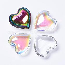 Pendentifs en verre, cœur, couleur mixte, 40~41x42~43x15mm, Trou: 2mm