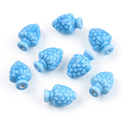 Manuell Porzellan Perlen, hell glasierten Porzellan-Stil, Tannenzapfen, Deep-Sky-blau, 19x14x12 mm, Bohrung: 2 mm