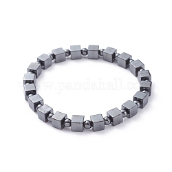 Unisex Stretch Bracelets, with Non-Magnetic Synthetic Hematite Beads, Round & Cube, 2-1/4 inch(5.6cm)