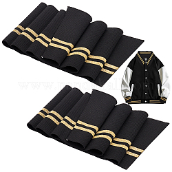 Benecreat 袖口用メタリックストライプ模様リブ生地 2 枚  キルティングTシャツ用のゴールドトリム付きの黒のウエストバンド襟袖口5.3x37.4