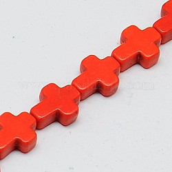 Синтетических нитей бирюзовые бусы, окрашенные, крестик, оранжево-красный, 10x8x3 мм, отверстие : 1 мм, около 38 шт / нитка, 15 дюйм