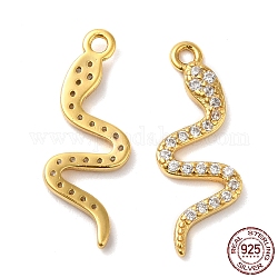 925 Sterling Silver Micro Pave Cubic Zirconia Pendants, Snake Charm, Real 18K Gold Plated, 21x8x1.5mm, Hole: 1.4mm