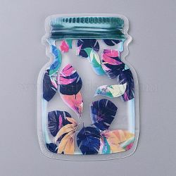Reusable Mason Jar Shape Zipper Sealed Bags, Fresh Airtight Seal Food Storage Bags, for Nuts Candy Cookies, Colorful, Feather Pattern, 15x10.2cm