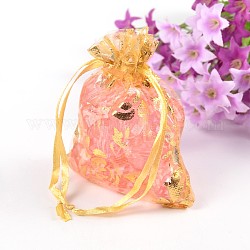 Valentines Day Gifts Packages Organza Bags, Rectangle, Gold, Size: about 9cm long, 7cm wide