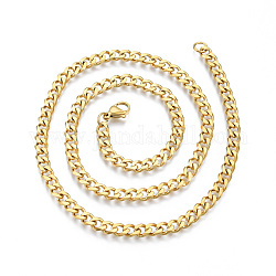 201 de acero inoxidable collar de cadena de eslabones cubano de los hombres, dorado, 19.69 pulgada (50 cm), amplia: 5 mm