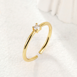 Solitärring mit Zirkonia, Stulpring, Messingring für Damen, golden, Innendurchmesser: 16~18 mm