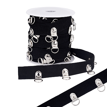 鉄のパーツを伴う黒い綿のグロメットトリム  dリングによるアイレットトリミング  服飾材料  ブラック  2x0.8mm  約10ヤード（9.144m）/セット FIND-PH0005-24