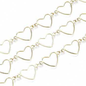 Cadenas de latón, cadenas de enlace de corazón, Plateado de larga duración, soldada, la luz de oro, corazón: 20x12x1 mm, link: 3.5x3x0.4 mm